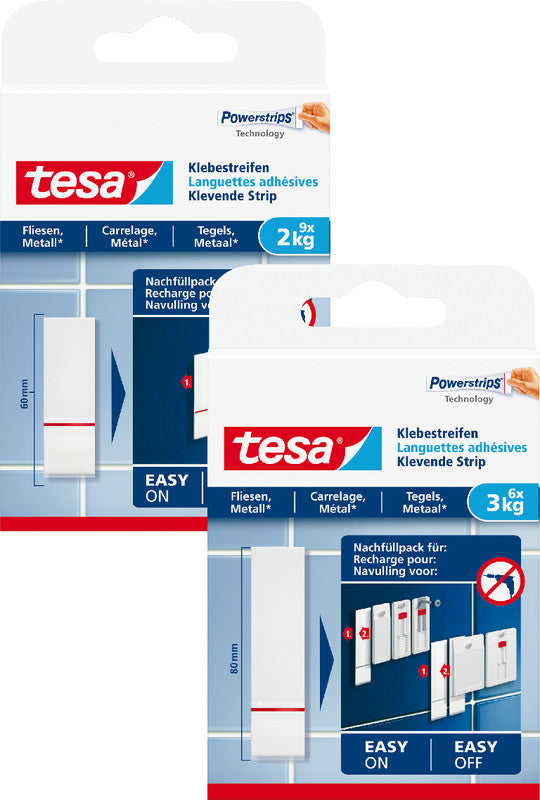 Tesa Montageband Powerstrips, für Innen, für Fliesen/Metall – Weiss, bis 2 kg