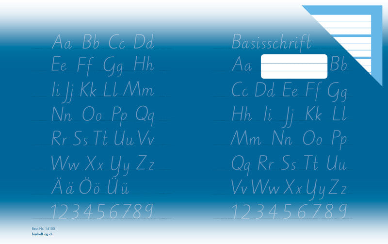 Schulheft – 220 × 175 mm – 2. Schreiblinie verstärkt, 3-Gassen-Schreibliniensystem, Blau, Blauer Engel