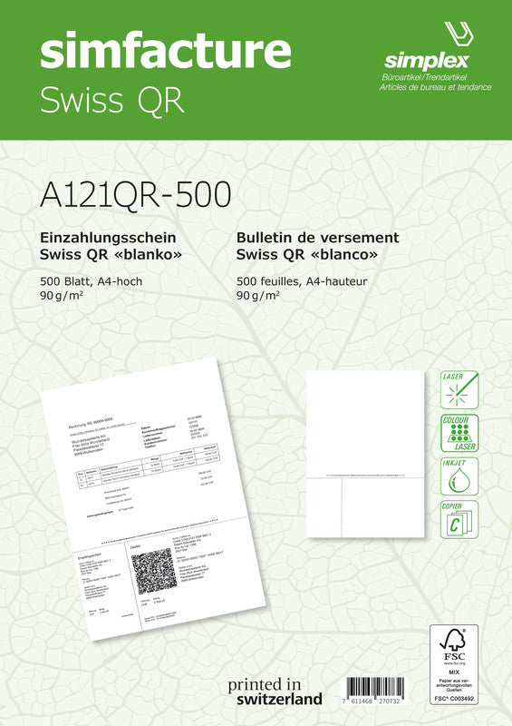 Simplex Formular – Swiss QR, A4, 90 g/m²