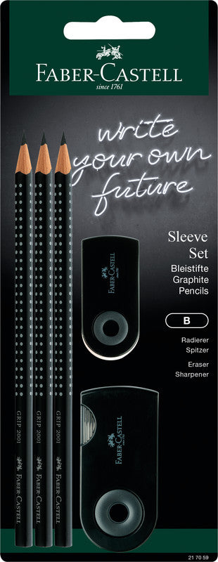 Faber-Castell Grip 2001 Bleistift, Grip-Zone, B, Mine Ø 2 mm, Schwarz – 5-teiliges Set