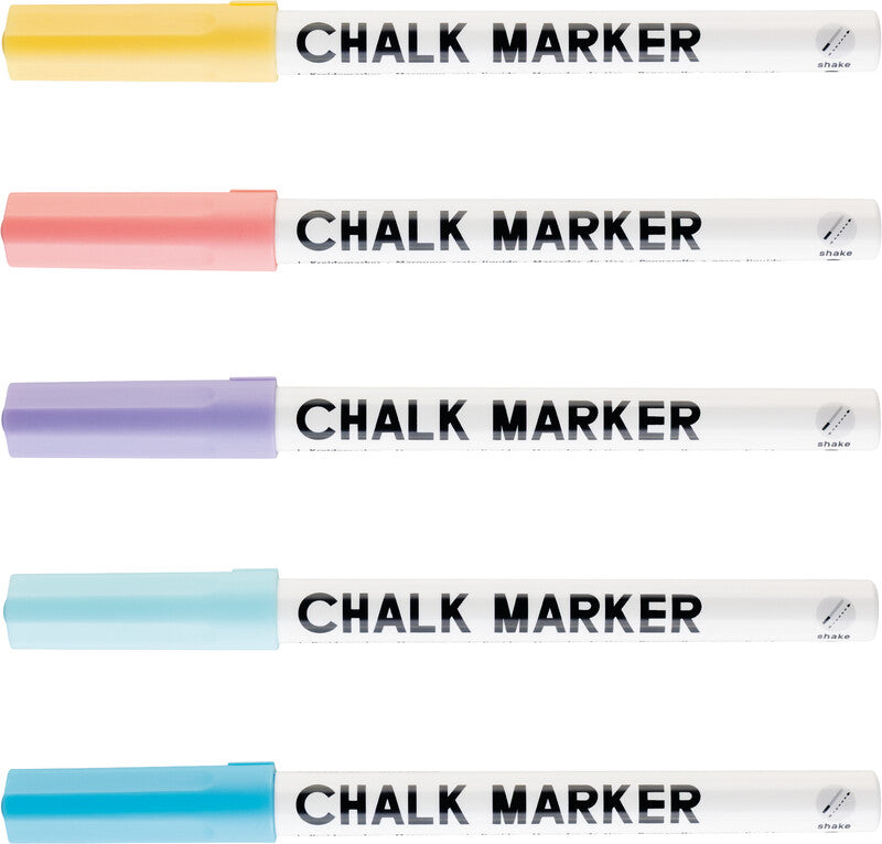 Folia Kreidemarker – Rund, 1–2 mm – 5er-Set, Pastell (blau, hellblau, helllila …)