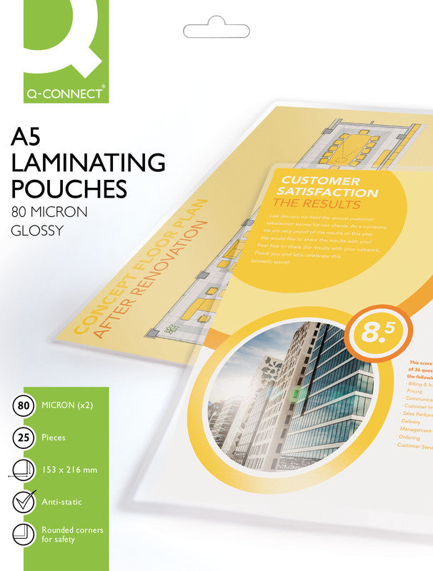 Q-CONNECT Laminierfolien A5, glänzend – 80 µm, 154 × 216 mm, 25 Stk.