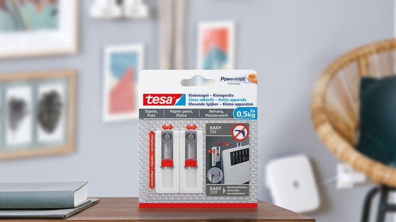 TESA Klebenagel – Kunststoff, Weiss, 12 × 14 × 1,4 cm – 2er-Pack