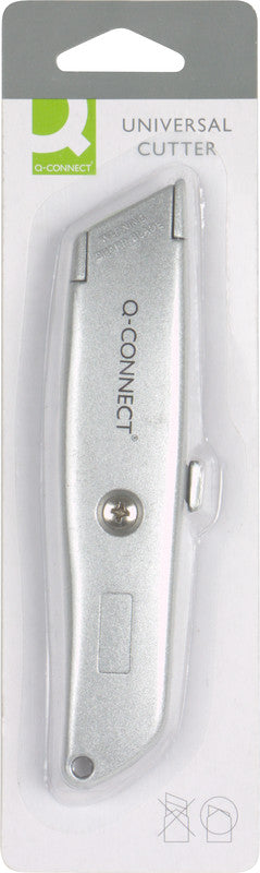Q-CONNECT Cutter – 18 mm, Klingenarretierung, Linkshändergeeignet, Silber, inkl. 1 Klinge