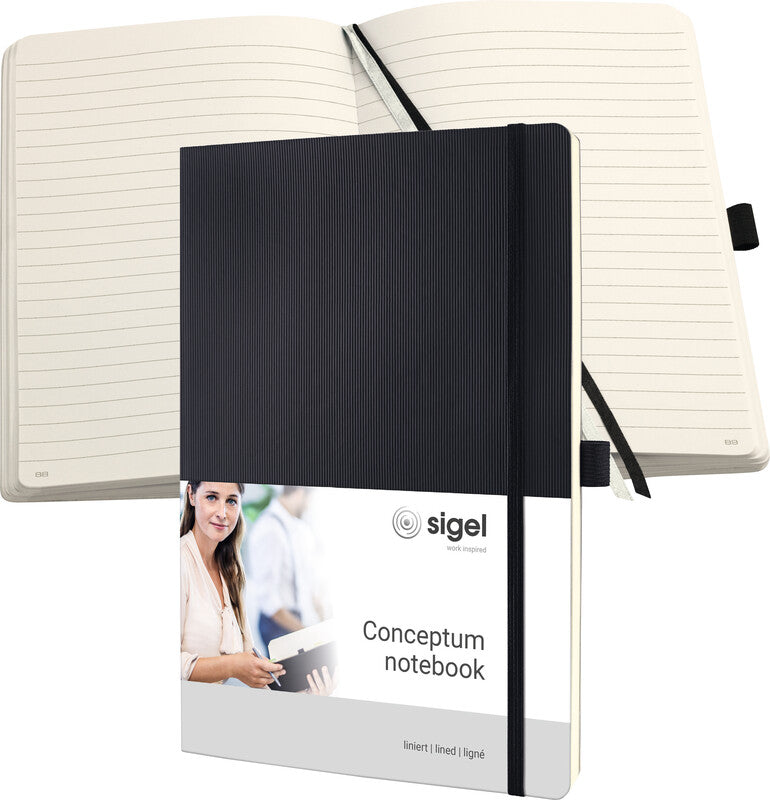 Sigel Notizbuch Conceptum, A4, liniert, Fadenheftung, Softcover, 194 Seiten, 80 g/m² – schwarz