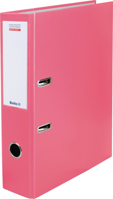 Biella Bundesordner – A4 Hochformat – 2-Ring Hebelmechanik, Rücken 70 mm – Rosa, mit Niederhalter, FSC