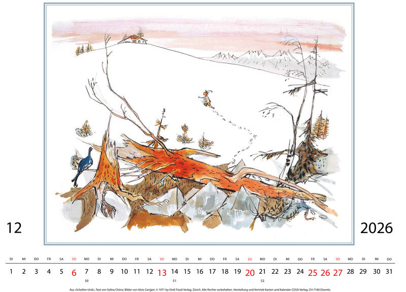 Cosa Kunstkalender Alois Carigiet 2027 – 47 × 36 cm – d – mit Kartonrückwand, mit Aufhänger