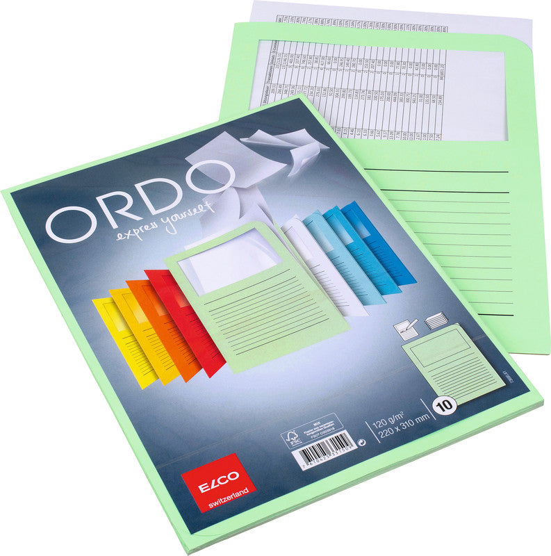 Elco Sichtmappe A4 – 10er-Pack, Grasgrün, Papier, Sichtfenster, Beschriftungsvordruck