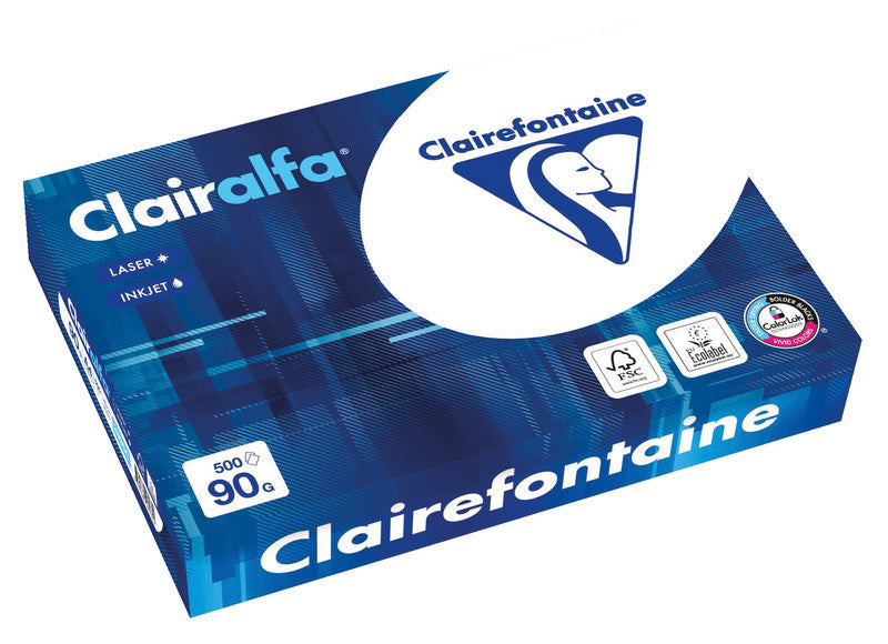Clairefontaine Kopierpapier – A4, 90 g/m², hochweiss – für Inkjet/Laser/Kopierer – FSC, EU Ecolabel – 500 Blätter