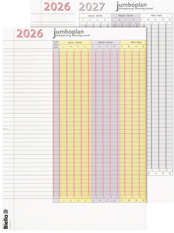 Biella Personal- & Ferienplaner – zweisprachig d/f – 2026 – 64,5 × 29,7 cm – 2er-Set