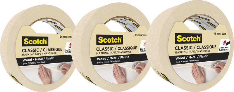 Scotch Krepp-Abdeckband – 36 mm × 50 m, beige, für raue, unempfindliche Oberflächen, rückstandsfrei bis 3 Tage