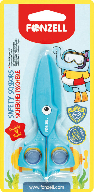 Fonzell Kinderschere – 11,5 cm, Kunststoff, für Rechts- und Linkshänder, abgerundet, Kunststoff, Blau