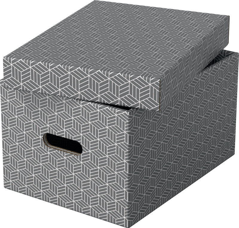 Esselte Archivschachtel A4 – mit Griffloch, 265 × 205 × 365 mm, Grau, Karton, 3er Pack