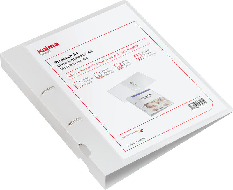 Kolma Zeigebuch Vario – A4 Hochformat – 2-Ring Bügelmechanik, Ø 30 mm – Transparent, mit Sichttasche