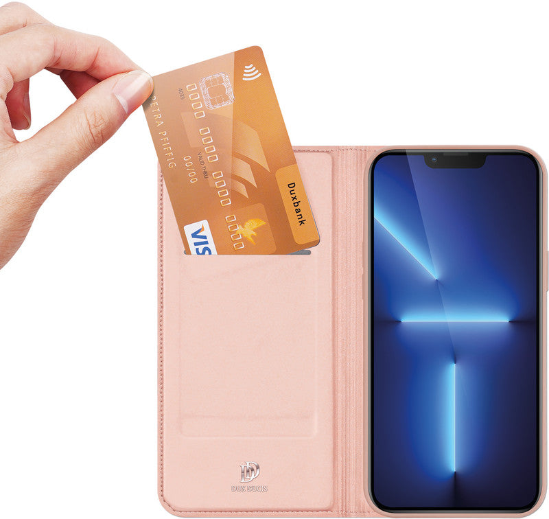 Dux Ducis Booklet-Hülle – für Apple iPhone 13 Pro Max – Roségold – Kunstleder, mit Kartenfach
