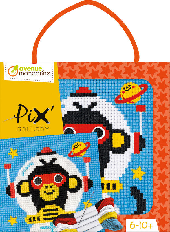 My Mandarine – Kreuzstich Bastelset Pix Gallery Kosmonaut – ab 6 Jahren – 5 Nähgarne – 140 × 140 × 20 mm