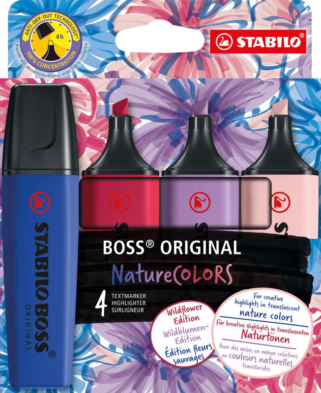 STABILO BOSS Original Textmarker Set 4 Farben – Keilspitze, 2–5 mm
