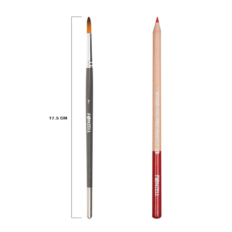 Fonzell Creative Aquarellfarbstifte-Set – 12 Farben, rund, Mine Ø 3,3 mm, mit Pinsel, Dreiecksetui
