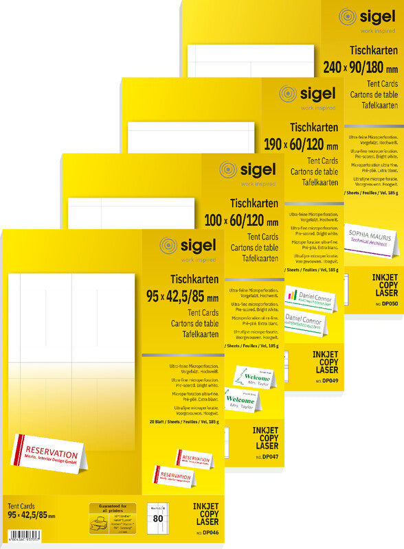 Sigel Tischkarten 240 × 180 mm, 185 g/m², weiss, Papier, vorgefalzt – für Inkjet, Laser, Kopierer – 20 Karten