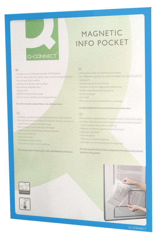 Q-connect Magnetclip – 225 × 312 mm, blau, wiederablösbar, für A4