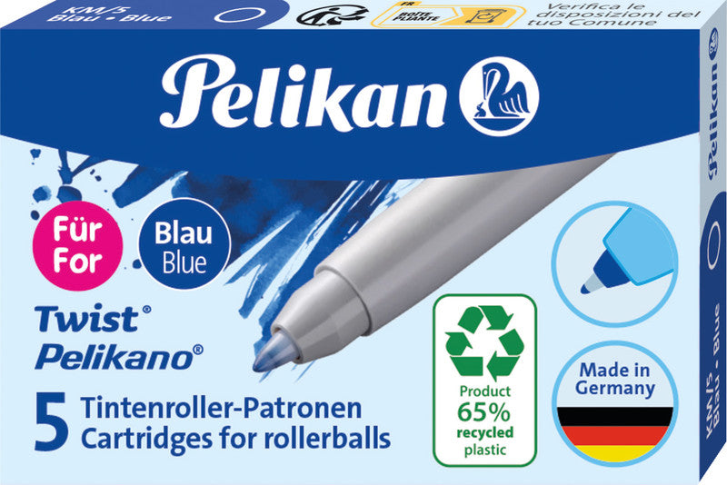 Pelikan Rollerpatronen Grand Prix für Pelikano, Twist – blau, 0,3 mm, geruchsarm, 5 Stk.