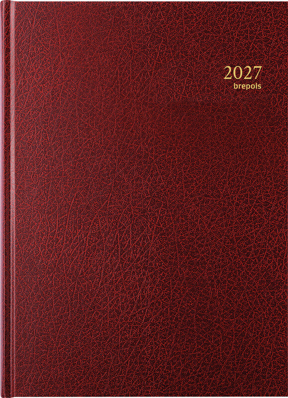 Brepols Bremax 2 Agenda – 1 Tag/2 Seiten, gebunden, 21,0 × 29,0 cm, 2027, Bordeaux, FSC