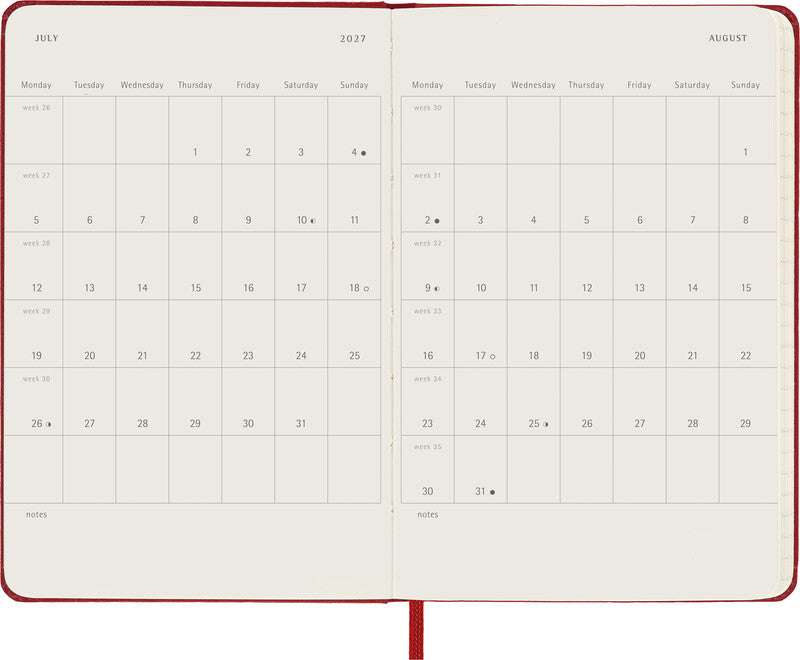 Moleskine Wochenagenda – 1 Woche/1 Seite, gebunden, 9 × 14 cm, 2027, scharlachrot, FSC