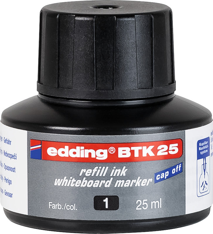 Edding Nachfüllfarbe für Edding 250, 28, 29 + 3 weitere – schwarz, löschbar, 25 ml