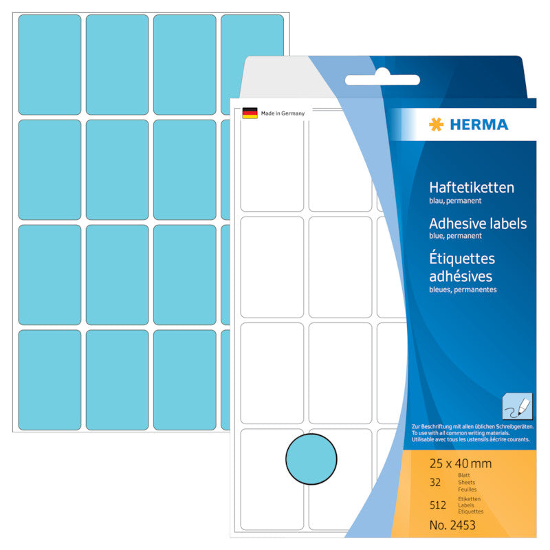 HERMA Schuletiketten – 25 × 40 mm, Abgerundete Ecken, 512 Stk, 32 Bogen, Papier