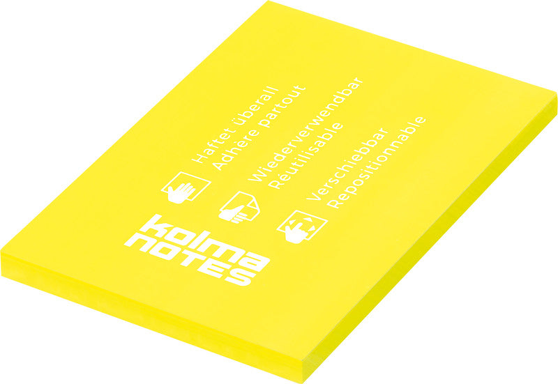 Kolma Haftnotizen – 74×105 mm – Neongelb, 100 Blatt, elektrostatisch, Kunststoff, recyclingfähig