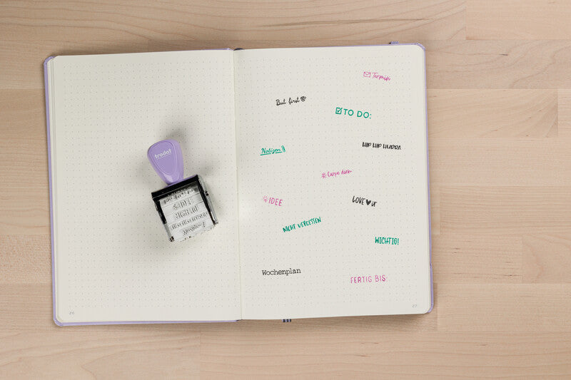 Trodat Bullet Journal Motivstempel, selbstfärbend, 12 Motive, 30 × 5 mm, Kissen sortiert, deutsch