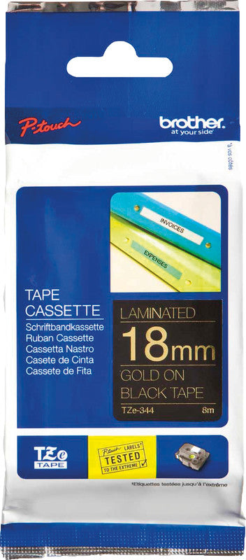 Brother Schriftband – 18 mm × 8 m, schwarz, gold, TZe