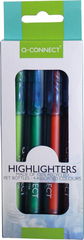 Q-CONNECT Eco PET Textmarker Set 4 Farben – Keilspitze, 1–5,2 mm, GRS