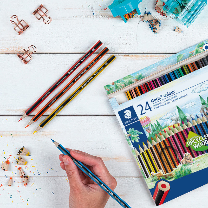 Staedtler Buntstifte Noris colour Upcycling – 24 Farben, im Kartonetui, sechskantig, PEFC