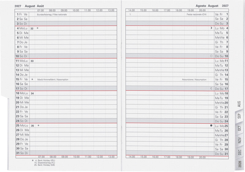 Biella Glasgow Kalender-Einlage – 1 Monat/2 Seiten, geheftet, 10 × 13,9 cm, 15 Monate Okt–Dez, 2027, PEFC
