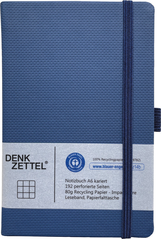 Denkzettel Notizbuch, 95 × 144 mm, kariert, Fadenheftung, Hardcover, 192 Seiten, perforiert – blau