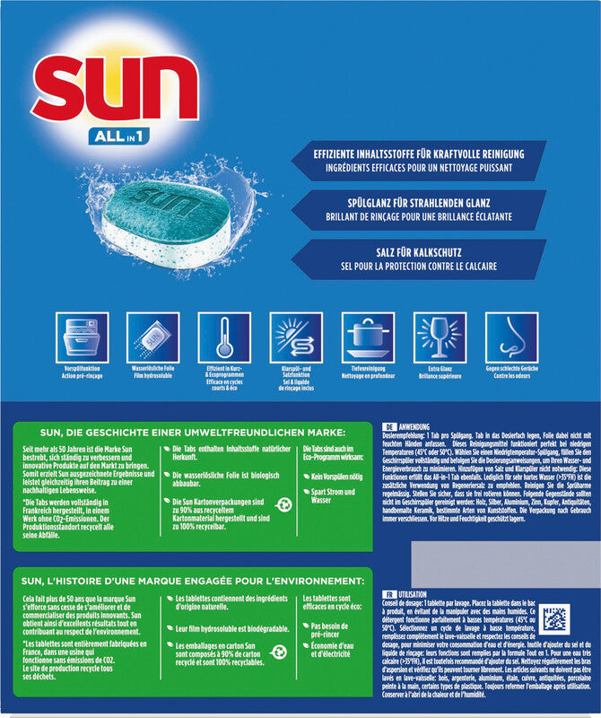 Sun All in 1 Complete Spülmaschinentabs – für Geschirrspüler – 92 Tabs