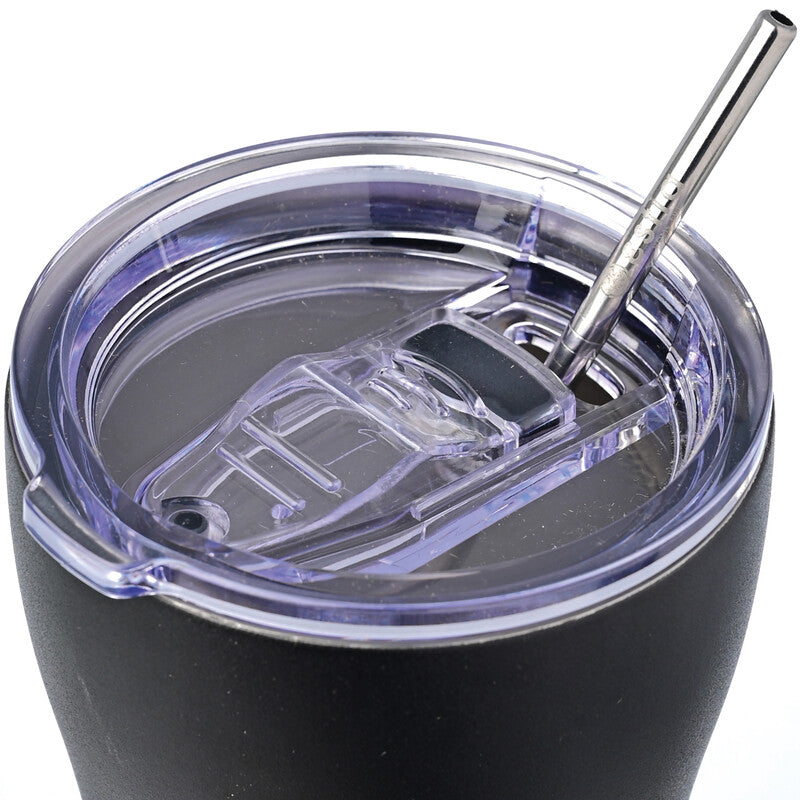 Estia Trinkbecher – 350 ml, Ø 9,0 cm, H 13,0 cm, Edelstahl, Schwarz, Druckverschluss, doppelwandig, BPA-frei