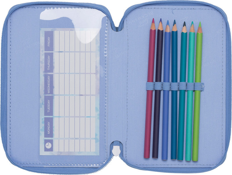 Beckmann Classic Etui Triple, gefüllt, 27-teilig – Unicorn Princess Ice Blue – Kunststoff – 13 × 20,5 × 7 cm