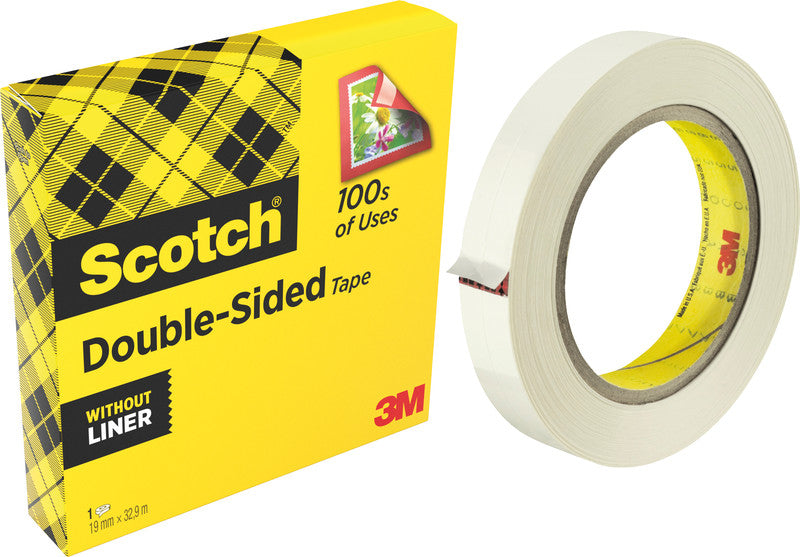 Scotch Doppelseitiges Klebeband 665 – permanent, Zelluloseacetat, 19 mm × 33 m, transparent, Kern Ø 75 mm