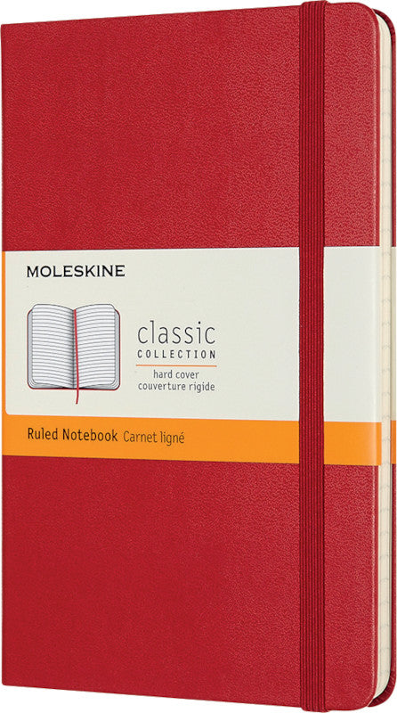 Moleskine Notizbuch, 115 × 180 mm, liniert, Leimbindung, Hardcover, 208 Seiten, 70 g/m² – scharlachrot