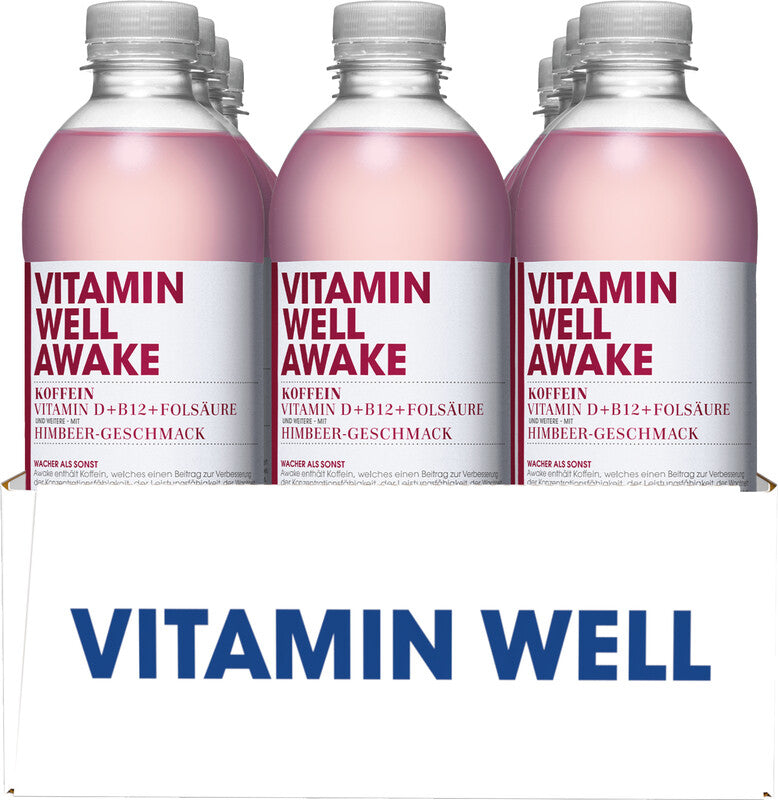 Vitamin Well Vitaminwasser Awake Himbeere mit Koffein ohne Kohlensäure – 5 dl
