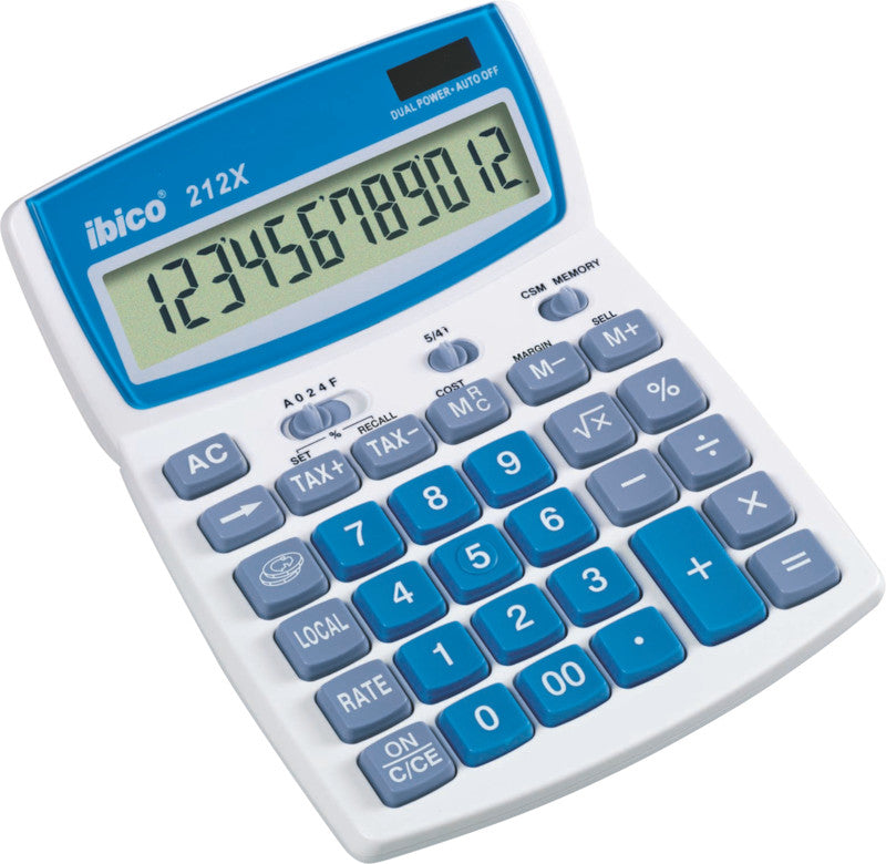 Ibico Tischrechner 212x – 12-stellig, LCD, Steuer/Währung, Solar + Batterie, 140×190×32 mm