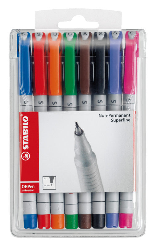 STABILO Non-Permanent-Marker OHPen – superfein 0,4 mm – sortiert – 8er-Set – feucht abwischbar