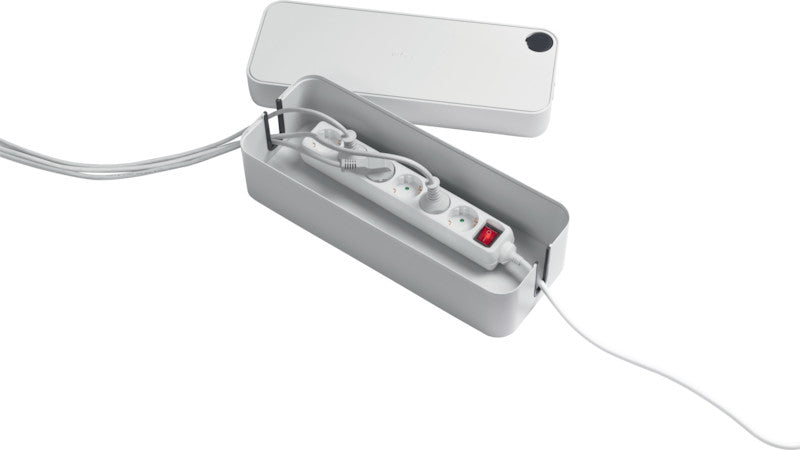 Durable Kabelbox Box L – 406 × 156 mm, Kunststoff, Grau, für 5-fach-Steckdosenleiste