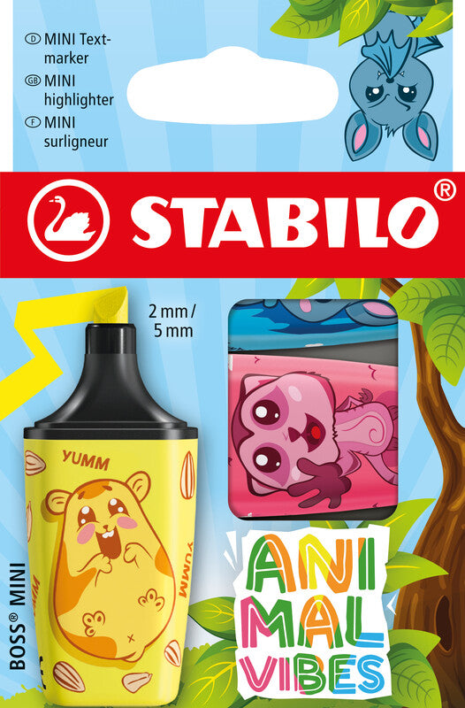 STABILO BOSS Textmarker Mini Set 3 Farben – Keilspitze, 2–5 mm