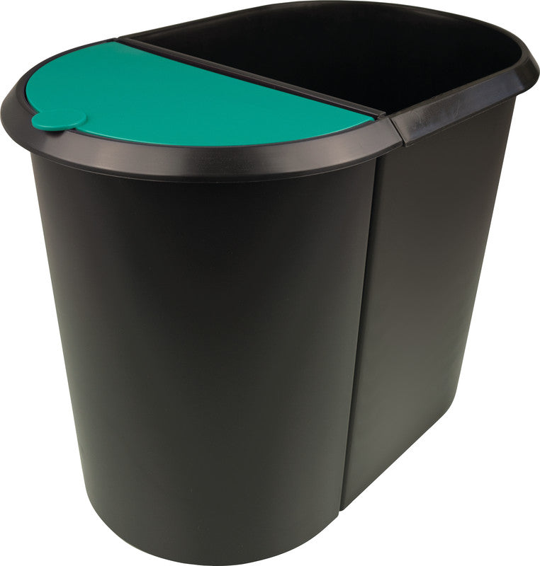 Helit Systempapierkorb the double – 20 + 9 l, mit Deckel – Kunststoff, schwarz – B × H × T 270 × 343 × 440 mm