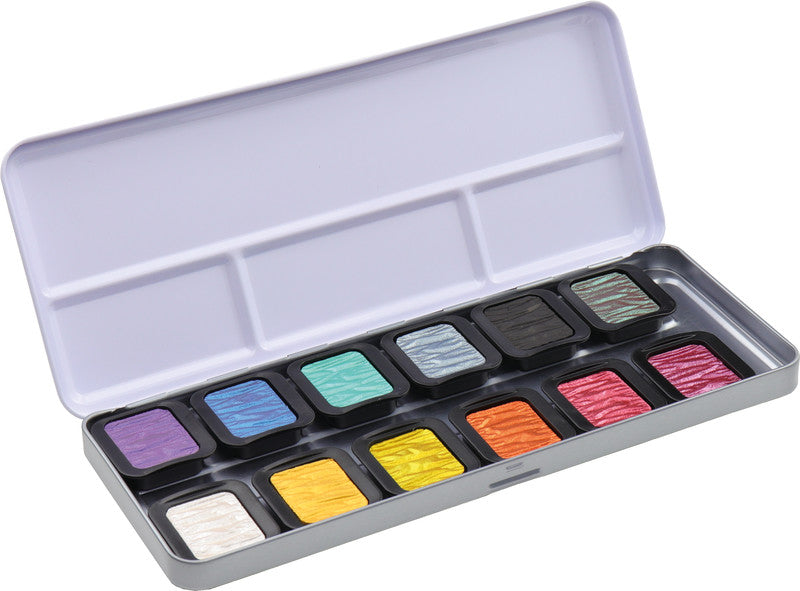 Finetec Deckfarbkasten – Set – 12 Farben, für Papier & Karton, für Holz & Stein