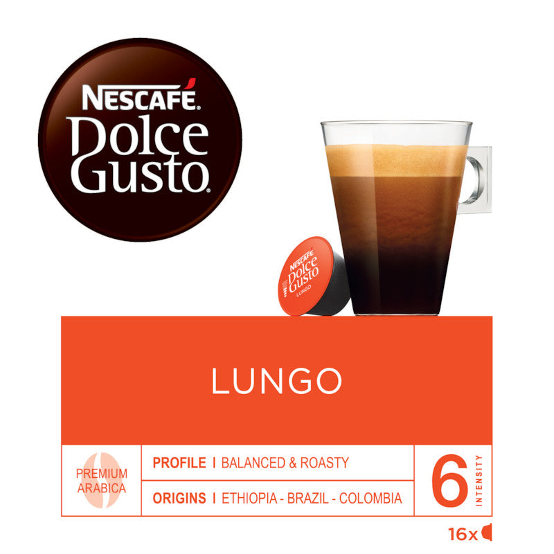 Nescafé Dolce Gusto Kaffeekapseln Lungo – für Dolce Gusto – Intensität 6 – 16 Kapseln