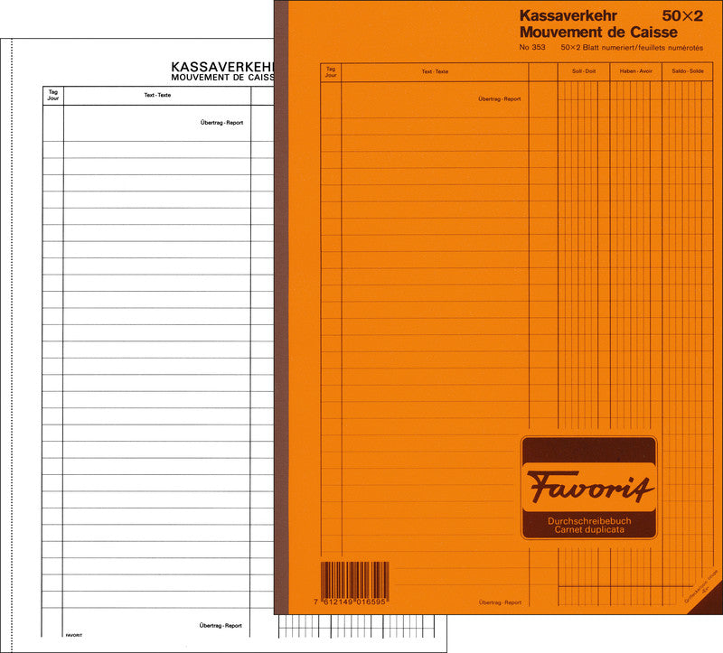 Favorit Formularblock – Kassaverkehr, Deutsch, Französisch, 50 Blatt, A4